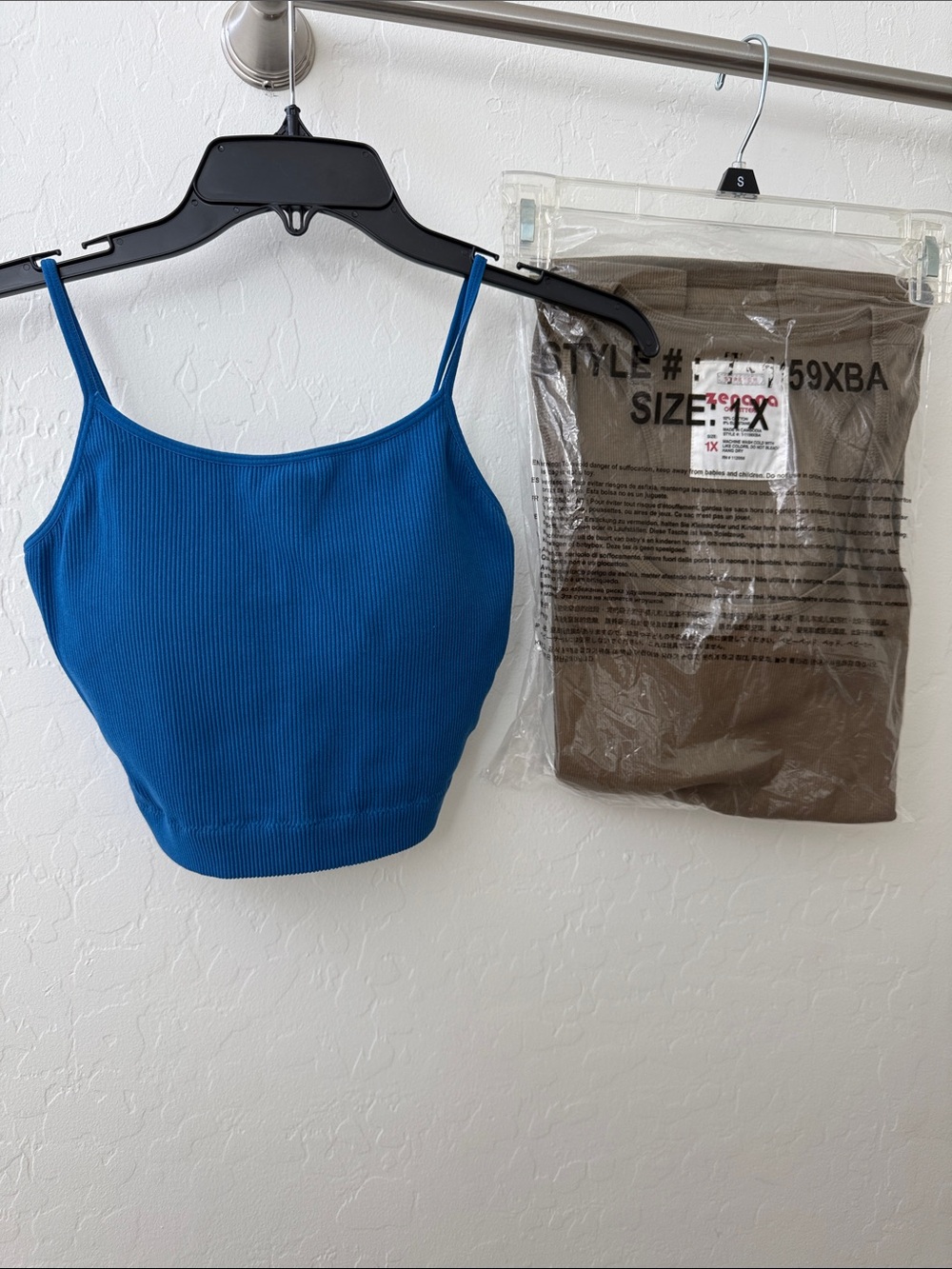 Zenana Blue Ribbed Cropped Cami Top w/ built in pads plus ribbed olive tank top